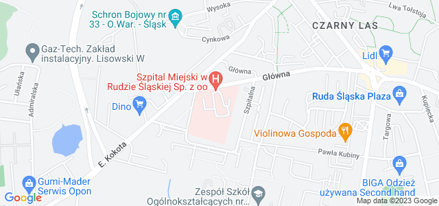 Mapa dojazdu Szpital Miejski - Bielszowice Ruda Śląska