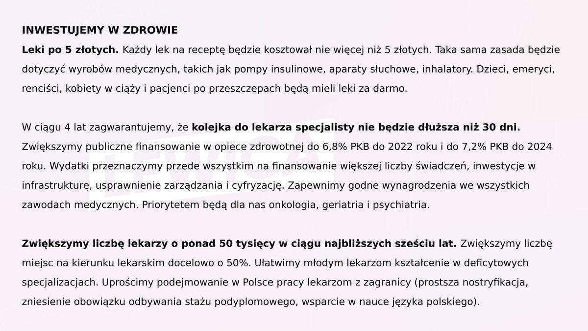 Program lewicy przygotowany na wybory parlamentarne 2019.