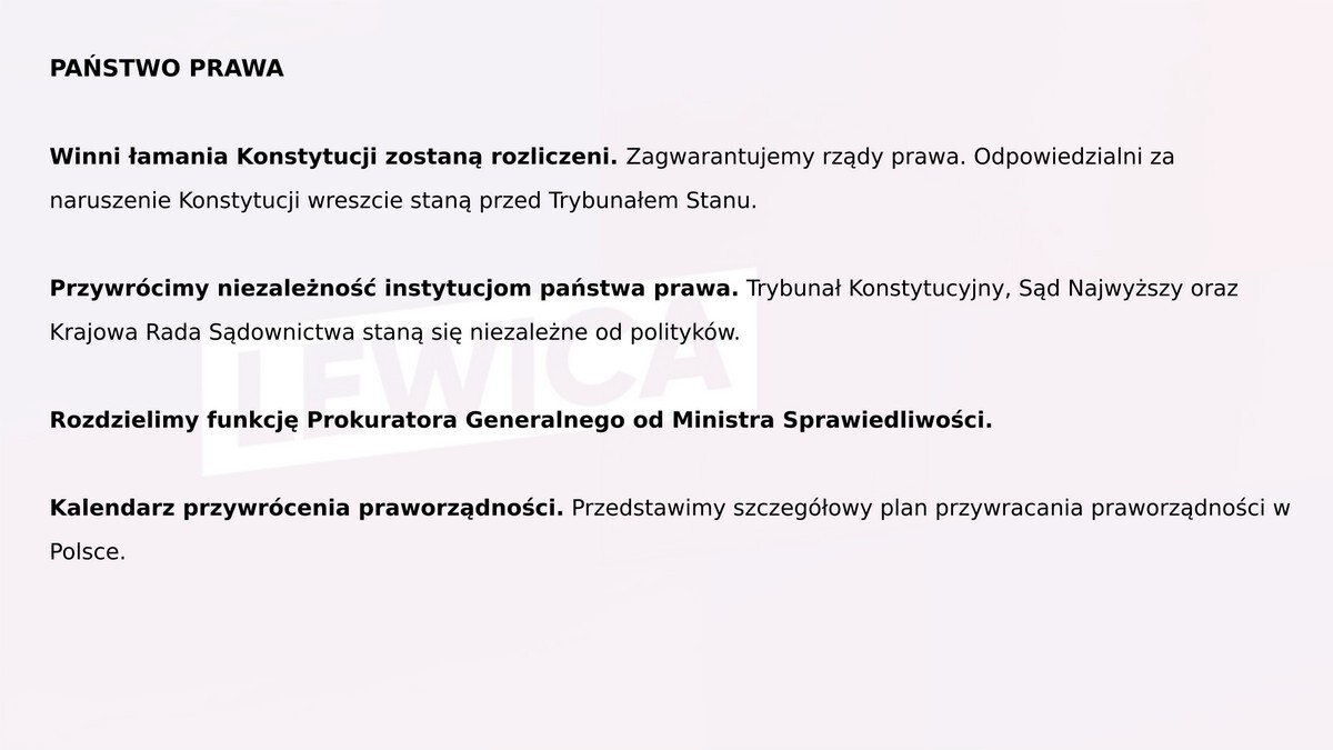 Program lewicy przygotowany na wybory parlamentarne 2019.